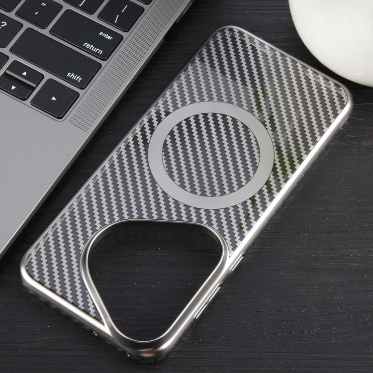 For Huawei Pura 70 6D Plated Carbon Fiber Clear Magsafe PC Phone Case(Titanium Grey)