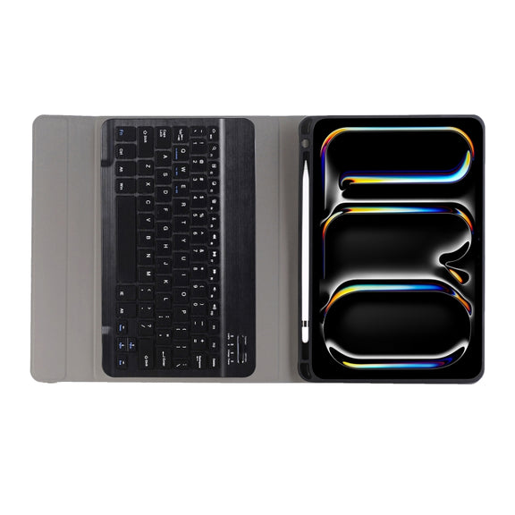 For iPad Pro 11 2024 A13B Lambskin Texture Bluetooth Touch Keyboard Leather Tablet Case with Pen Slot(Black)