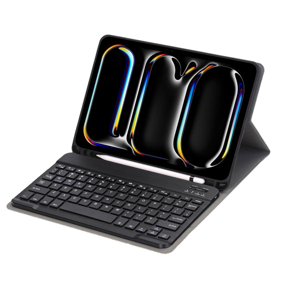 For iPad Pro 11 2024 A13B Lambskin Texture Bluetooth Touch Keyboard Leather Tablet Case with Pen Slot(Black)