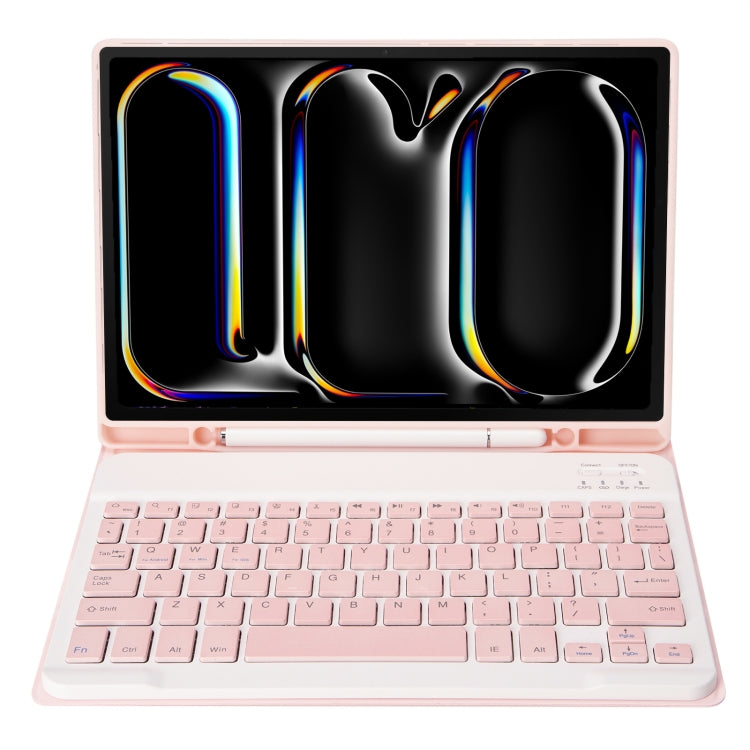 For iPad Pro 11 2024 A13B Lambskin Texture Bluetooth Touch Keyboard Leather Tablet Case with Pen Slot(Pink)