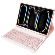 For iPad Pro 11 2024 A13B Lambskin Texture Bluetooth Touch Keyboard Leather Tablet Case with Pen Slot(Pink)