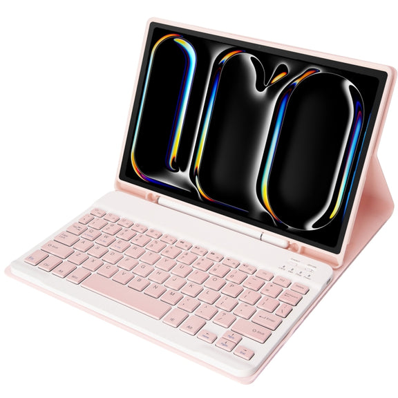 For iPad Pro 11 2024 A13B Lambskin Texture Bluetooth Touch Keyboard Leather Tablet Case with Pen Slot(Pink)