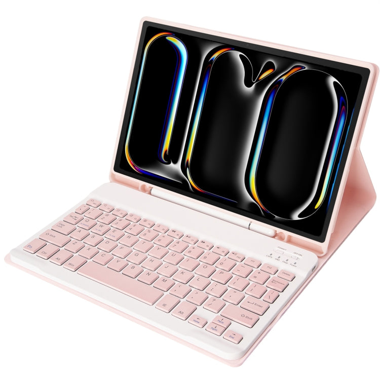 For iPad Pro 11 2024 A13B Lambskin Texture Bluetooth Touch Keyboard Leather Tablet Case with Pen Slot(Pink)