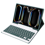 For iPad Pro 11 2024 A13B Lambskin Texture Bluetooth Touch Keyboard Leather Tablet Case with Pen Slot(Dark Green)
