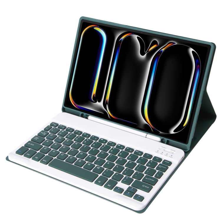 For iPad Pro 11 2024 A13B Lambskin Texture Bluetooth Touch Keyboard Leather Tablet Case with Pen Slot(Dark Green)