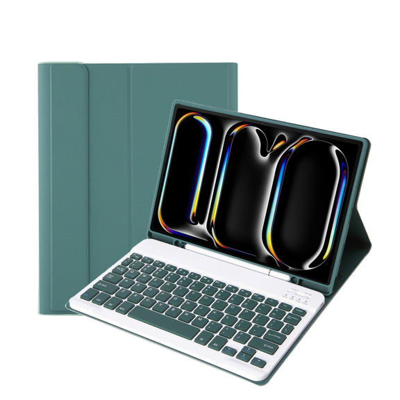For iPad Pro 11 2024 A13B Lambskin Texture Bluetooth Touch Keyboard Leather Tablet Case with Pen Slot(Dark Green)