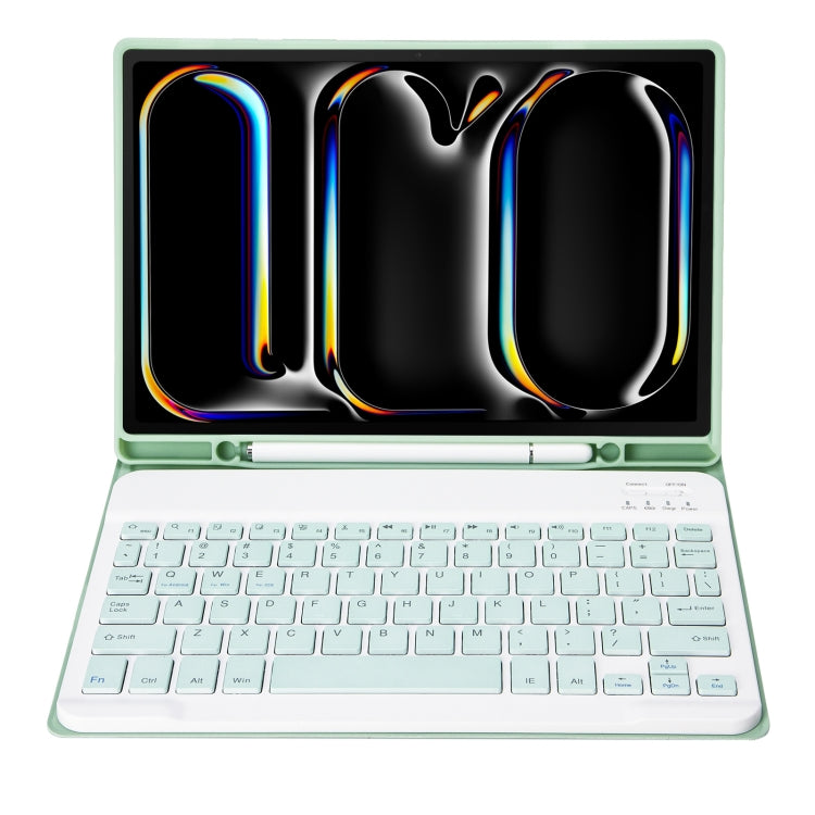 For iPad Pro 11 2024 A13B Lambskin Texture Bluetooth Touch Keyboard Leather Tablet Case with Pen Slot(Light Green)