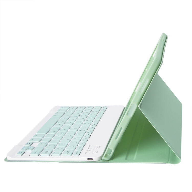 For iPad Pro 11 2024 A13B Lambskin Texture Bluetooth Touch Keyboard Leather Tablet Case with Pen Slot(Light Green)