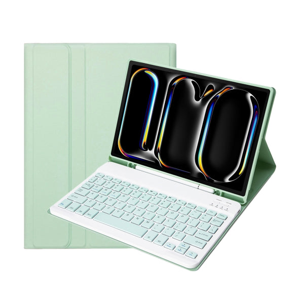 For iPad Pro 11 2024 A13B Lambskin Texture Bluetooth Touch Keyboard Leather Tablet Case with Pen Slot(Light Green)
