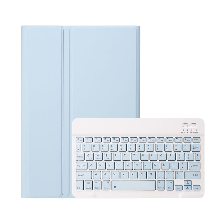 For iPad Pro 11 2024 A13B Lambskin Texture Bluetooth Touch Keyboard Leather Tablet Case with Pen Slot(Light Blue)