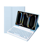 For iPad Pro 11 2024 A13B Lambskin Texture Bluetooth Touch Keyboard Leather Tablet Case with Pen Slot(Light Blue)