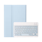 For iPad Pro 11 2024 A13B Lambskin Texture Bluetooth Touch Keyboard Leather Tablet Case with Pen Slot(Light Blue)
