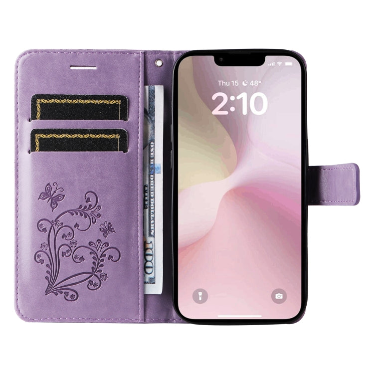 For iPhone 16e 3D Butterfly Embossed Pattern Flip Leather Phone Case(Purple)