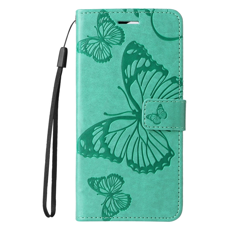 For iPhone 16 3D Butterfly Embossed Pattern Flip Leather Phone Case(Green)