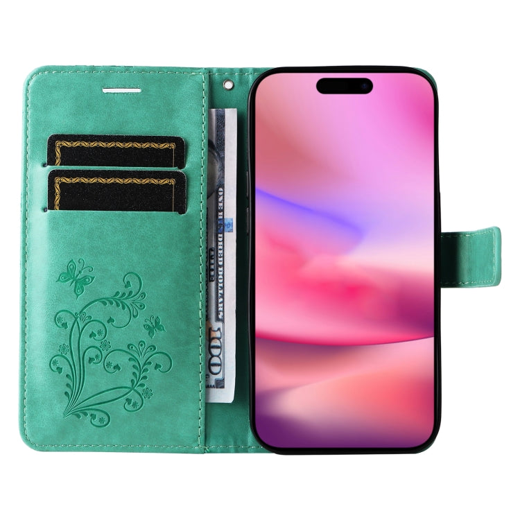 For iPhone 16 3D Butterfly Embossed Pattern Flip Leather Phone Case(Green)