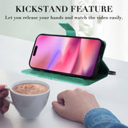 For iPhone 16 3D Butterfly Embossed Pattern Flip Leather Phone Case(Green)