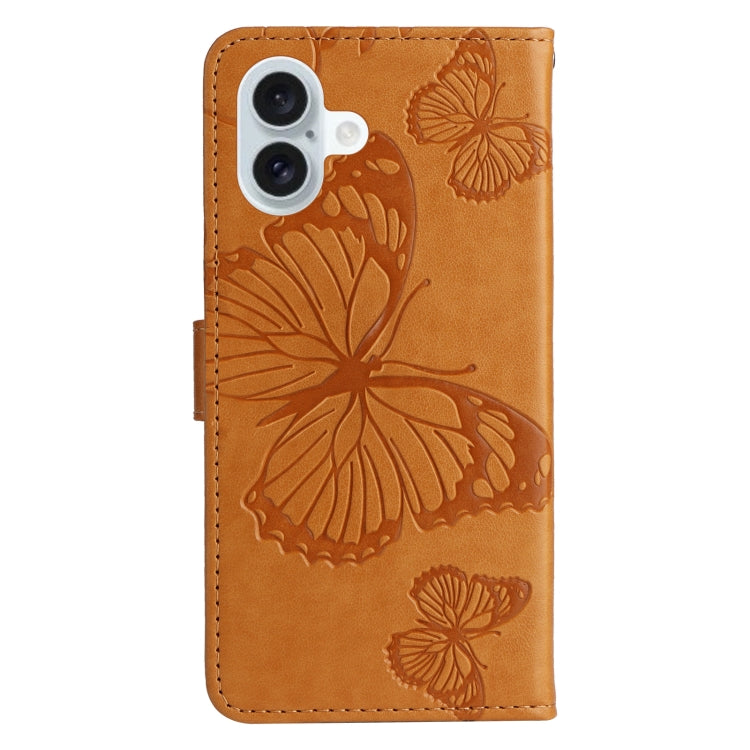 For iPhone 16 Plus 3D Butterfly Embossed Pattern Flip Leather Phone Case(Yellow)