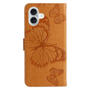 For iPhone 16 Plus 3D Butterfly Embossed Pattern Flip Leather Phone Case(Yellow)