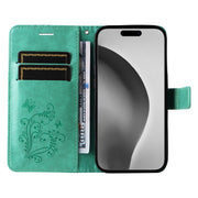For iPhone 16 Pro Max 3D Butterfly Embossed Pattern Flip Leather Phone Case(Green)