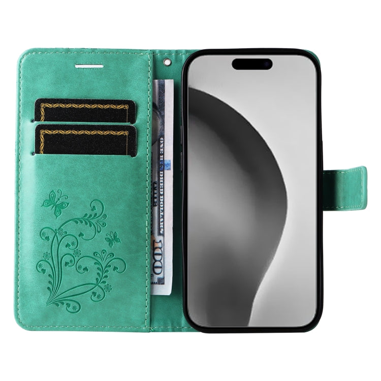 For iPhone 16 Pro Max 3D Butterfly Embossed Pattern Flip Leather Phone Case(Green)