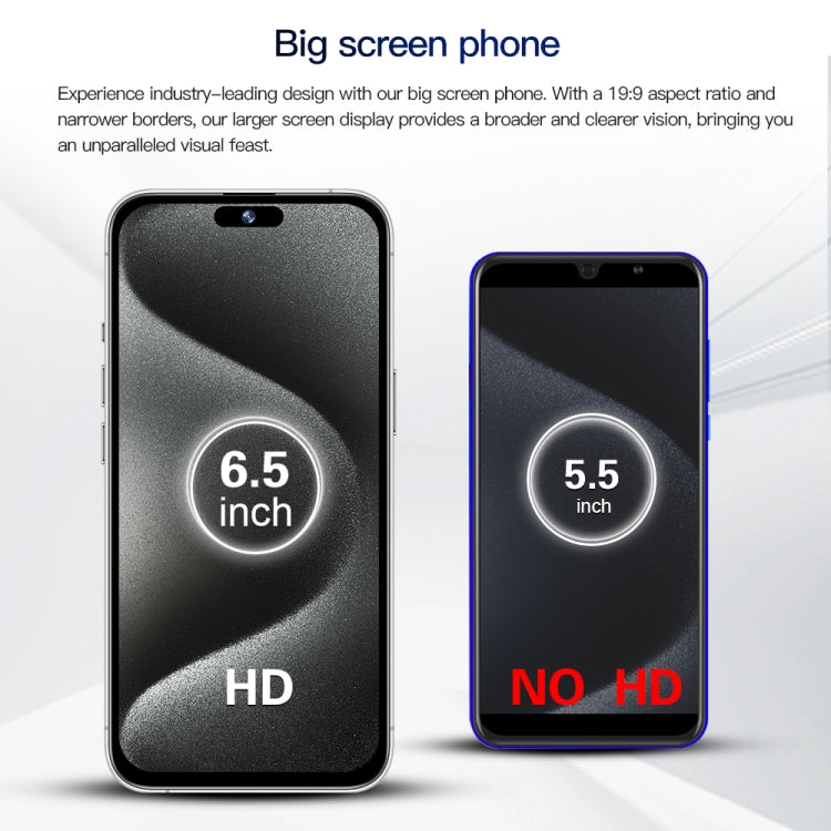 i15 Pro Max / Q5, 2GB+16GB, 6.5 inch Screen, Face Identification, Android 8.1 MTK6580P Quad Core, Network: 3G, Dual SIM(Titanium Grey)