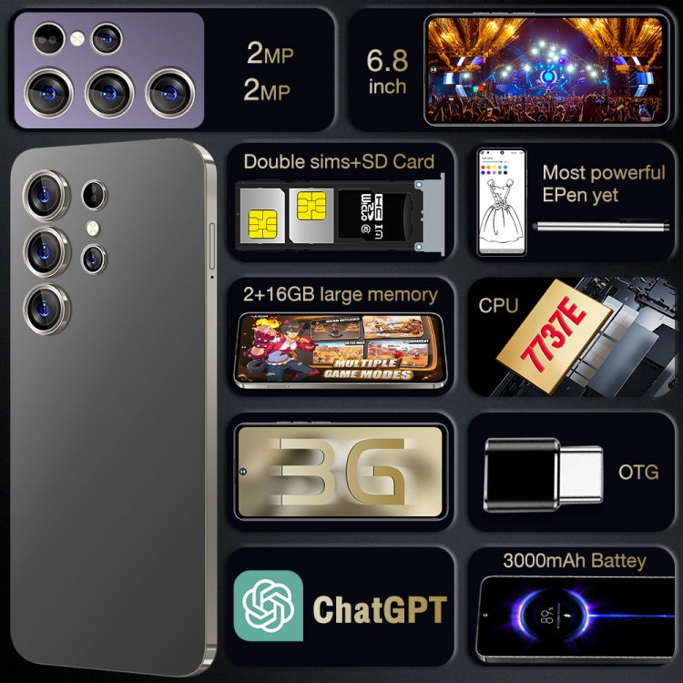 S24 Ultra / C24, 2GB+16GB, 6.8 inch Screen, Android 8.1 7731E Quad Core, Network: 3G, OTG, Dual SIM(Purple)