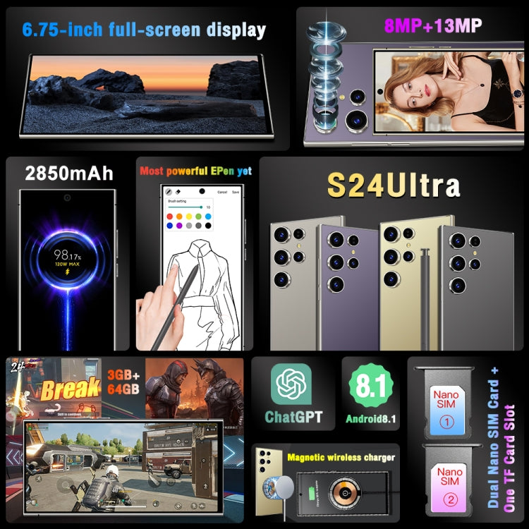 S24 Ultra / L26A, 3GB+64GB, 6.75 inch Screen, Android 8.1 MTK6753 Octa Core, Network: 4G, Dual SIM(Gold)