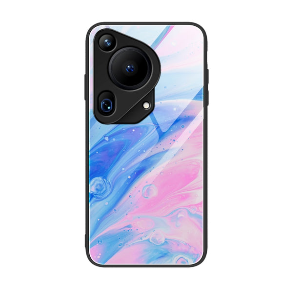 For Huawei Pura 70 Ultra Marble Pattern Glass Protective Phone Case(Pink)