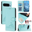 For Google Pixel 9 / 9 Pro Cat Rat Embossed Pattern RFID Leather Phone Case with Lanyard(Mint Green) - Google Cases by PMC TechLife | Online Shopping South Africa | PMC TechLife | Buy Now Pay Later Mobicred