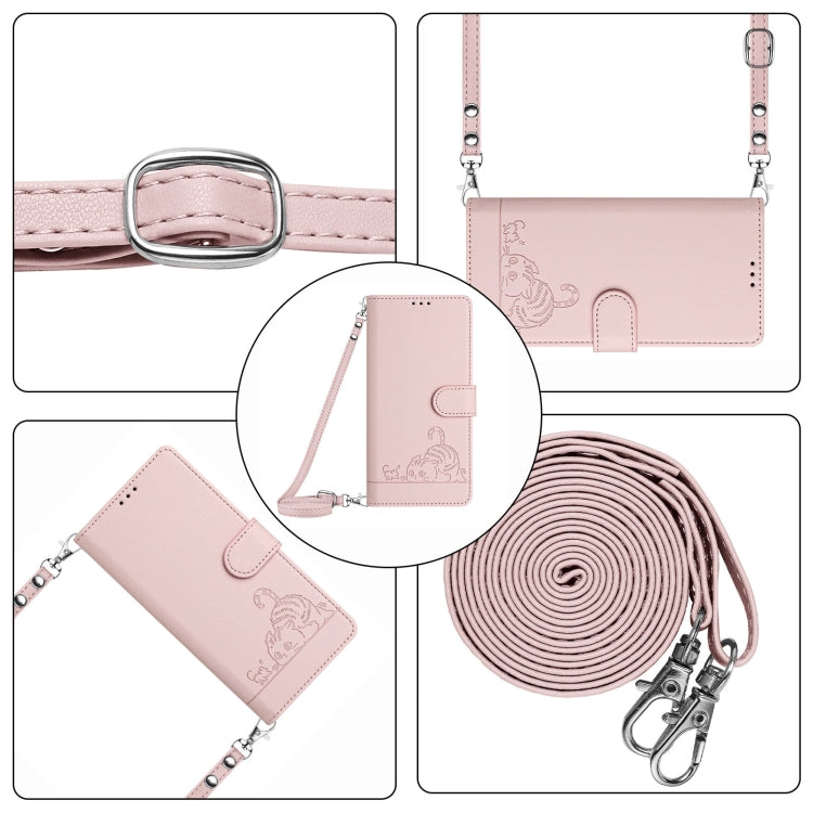For Google Pixel 9 / 9 Pro Cat Rat Embossed Pattern RFID Leather Phone Case with Lanyard(Pink)