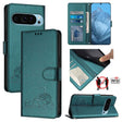 For Google Pixel 9 / 9 Pro Cat Rat Embossed Pattern RFID Leather Phone Case with Lanyard(Peacock Green) - Google Cases by PMC TechLife | Online Shopping South Africa | PMC TechLife | Buy Now Pay Later Mobicred