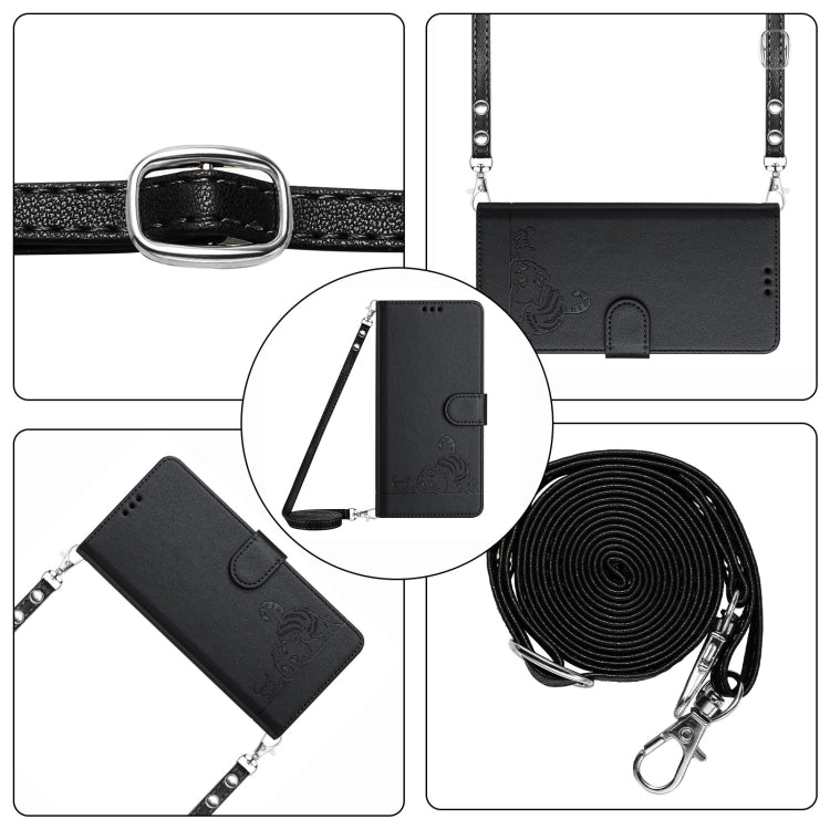 For Google Pixel 9 Pro XL Cat Rat Embossed Pattern RFID Leather Phone Case with Lanyard(Black)