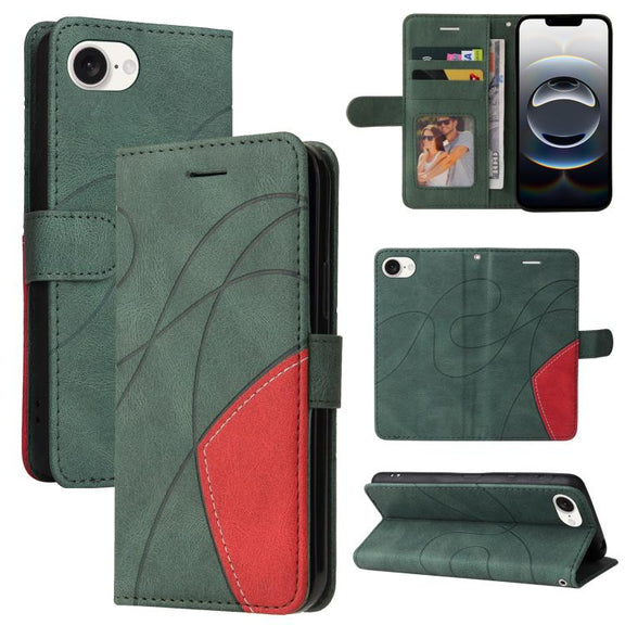 For iPhone 16e Dual-color Splicing Flip Leather Phone Case(Green)