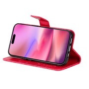 For iPhone 16 Embossed Sunflower Pattern Flip Leather Phone Case(Red)