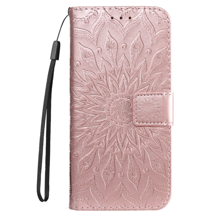 For iPhone 16 Plus Embossed Sunflower Pattern Flip Leather Phone Case(Rose Gold)