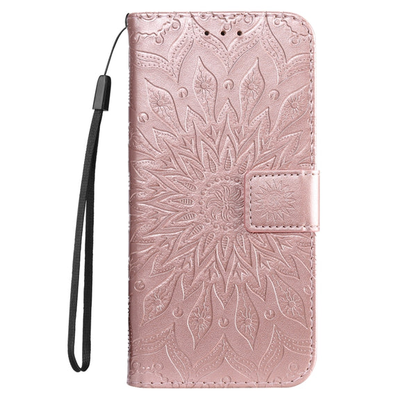 For iPhone 16 Plus Embossed Sunflower Pattern Flip Leather Phone Case(Rose Gold)