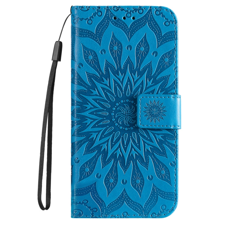 For iPhone 16 Pro Embossed Sunflower Pattern Flip Leather Phone Case(Blue)