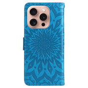For iPhone 16 Pro Embossed Sunflower Pattern Flip Leather Phone Case(Blue)