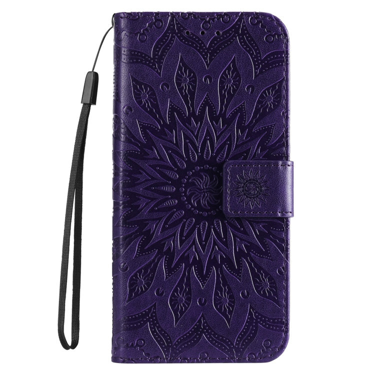 For iPhone 16 Pro Max Embossed Sunflower Pattern Flip Leather Phone Case(Purple)