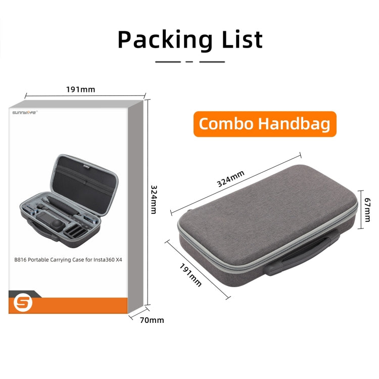 For Insta360 X4 / X5 Sunnylife Carrying Case Handbag, Model:X4-B816 Combo Bag