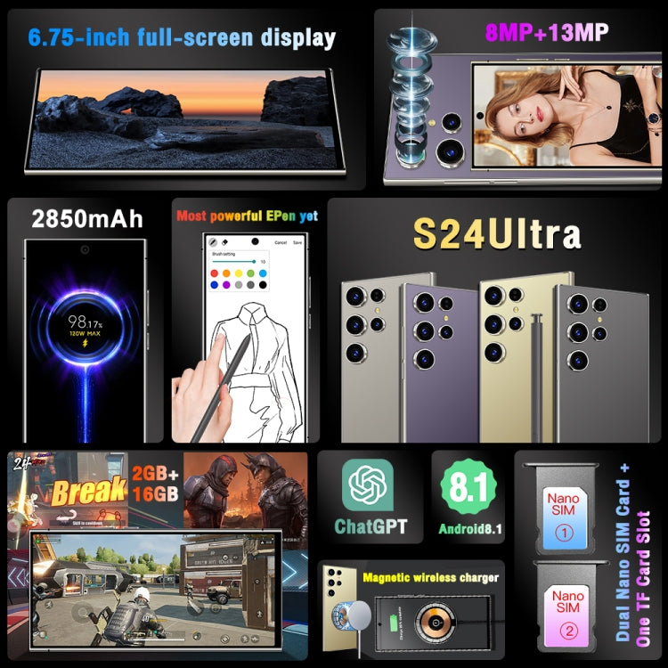 S24 Ultra / L26, L26 2GB+16GB, 6.75 inch Screen, Face Identification, Android 8.1 MTK6580P Quad Core, Network: 3G, Dual SIM(Gold)