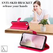 For iPhone 16e Tree & Cat Embossed Pattern Flip Leather Phone Case(Rose Red)