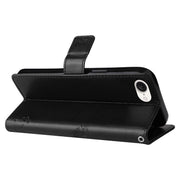 For iPhone 16e Tree & Cat Embossed Pattern Flip Leather Phone Case(Black)