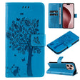 For iPhone 16 Pro Tree & Cat Embossed Pattern Flip Leather Phone Case(Blue) - iPhone 16 Pro Cases by PMC TechLife | Online Shopping South Africa | PMC TechLife | Buy Now Pay Later Mobicred