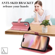 For iPhone 16 Plus Tree & Cat Embossed Pattern Flip Leather Phone Case(Pink)