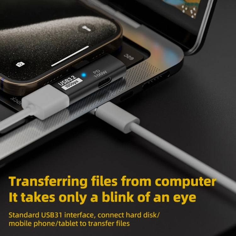 2 in 1 10Gbps PD 100W USB-C / Type-C Charging Side-bend Transfer Adapter(Black)