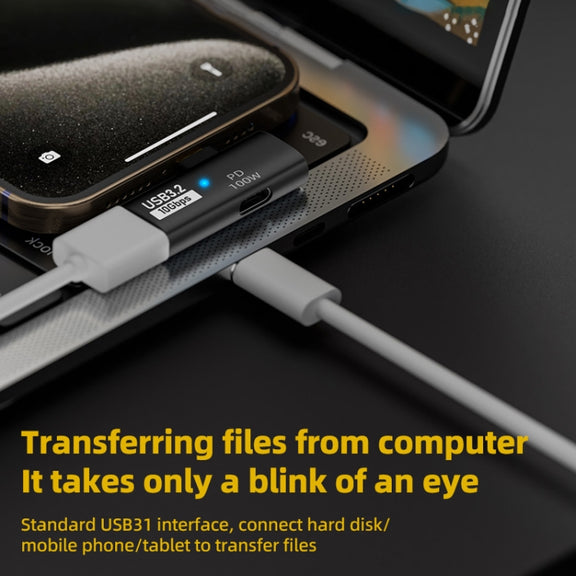 2 in 1 10Gbps PD 100W USB-C / Type-C Charging Side-bend Transfer Adapter(Black)
