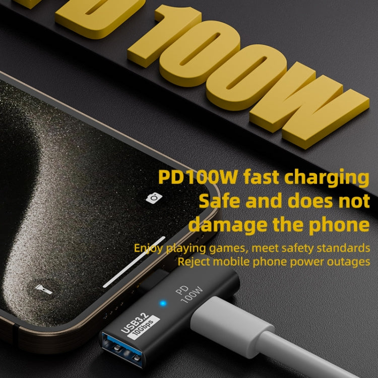 2 in 1 10Gbps PD 100W USB-C / Type-C Charging Side-bend Transfer Adapter(Grey)