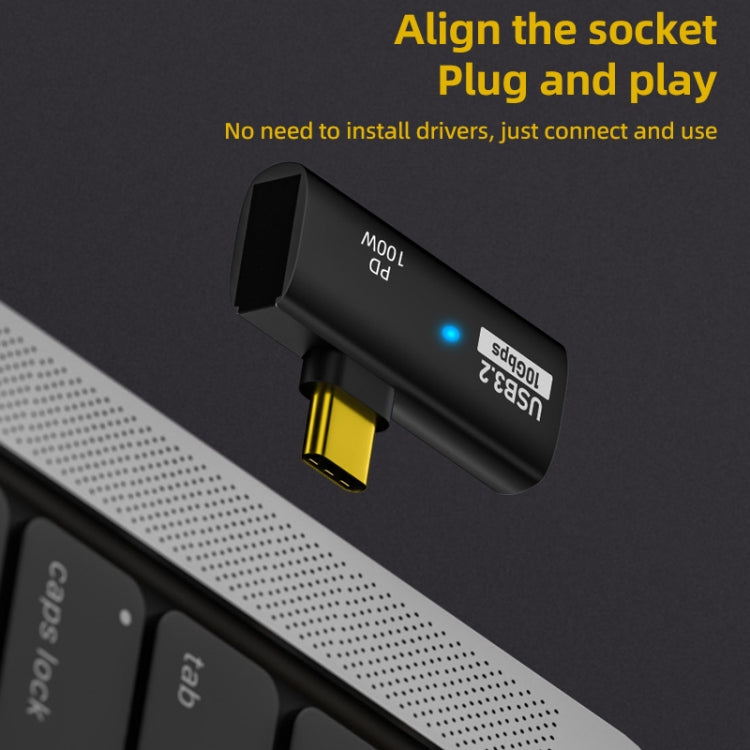 2 in 1 10Gbps PD 100W USB-C / Type-C Charging Side-bend Transfer Adapter(Black)
