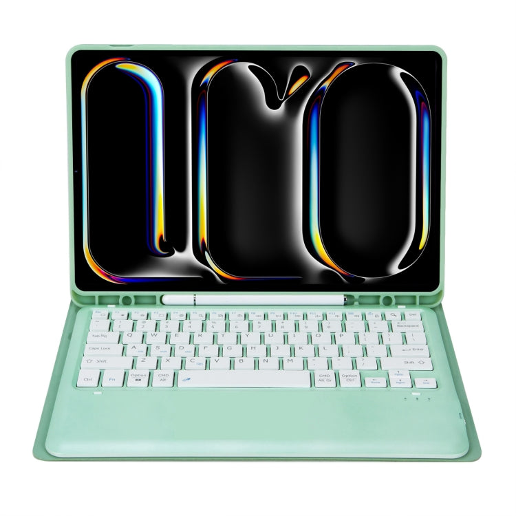 For iPad Pro 13 2024 A13B Detachable Ultra-Thin Bluetooth Keyboard Leather Tablet Case with Pen Slot(Light Green)